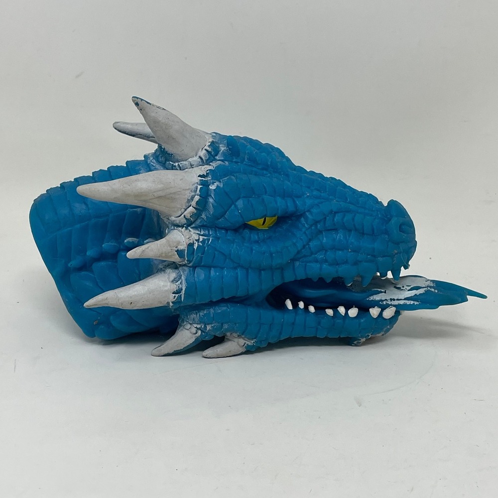 Blue Dragon Hand Puppet Rubber Textured Mythical Creature Toy Fantasy Accessory